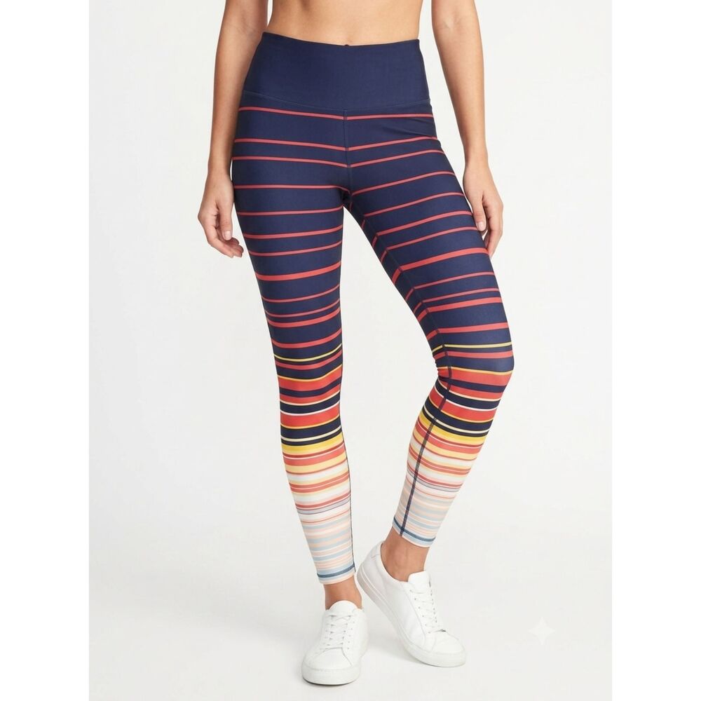 High Waist Striped Calvin Klein Performance Navy Nylon 7/8 Tight Leggings Size L